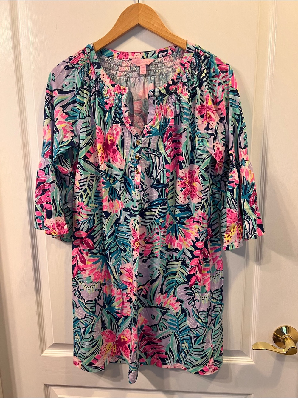 Lilly Pulitzer Dress Pullover Smocked Neck — Pink & Teal